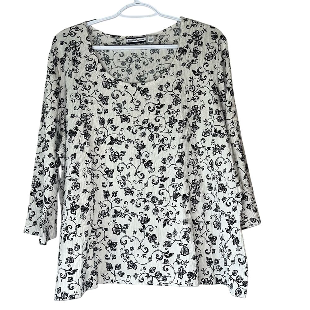 Croft & Barrow Black and Off White Patterned Blouse Size 2X